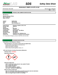 Thumbnail of document Data Sheet - Ammonia (NH3) Calibration Gas